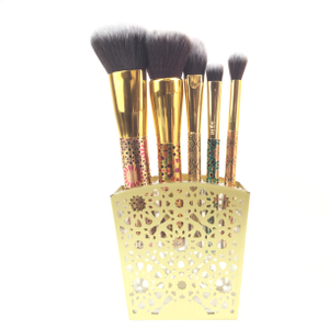 Golden Pattern Makeup børste sæt med holder (5 stk)