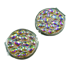 Engros farverig bling glitter dobbeltsidet kompakt spejl